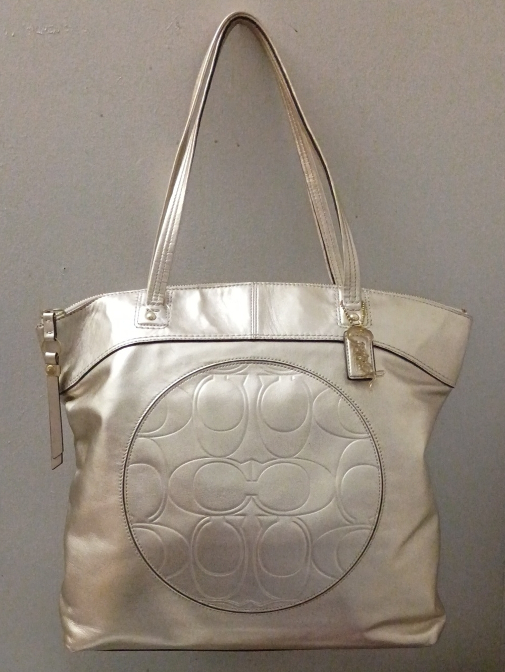 Coach Laura Metallic Silver Logo Tote